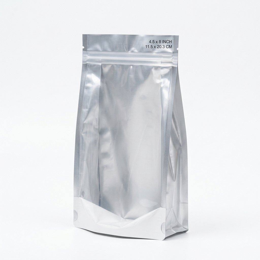 ถุงซิปก้นตั้งหน้าใส-หลังฟอยล์ 4.5*8 นิ้ว